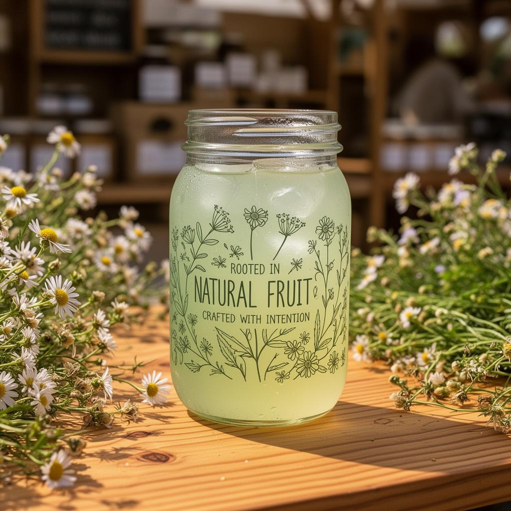 Reusable Wild Root mason jar with botanical sage green design